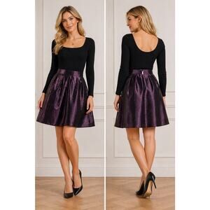 Burberry London Silk Blend Skirt Purple Black Amethyst Pleated A-Line Size 8